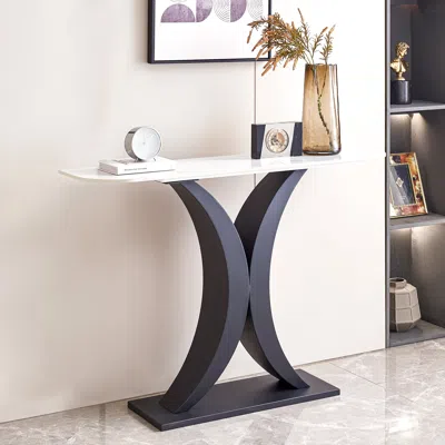 Streamdale Furniture Streamdale Elegant Console Table With Sintered Stone Top And Metal Frame