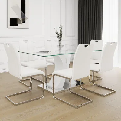 Streamdale Furniture Streamdale Elegant Dining Set With Glass Top And Lacquered Legs (skuw210127280)