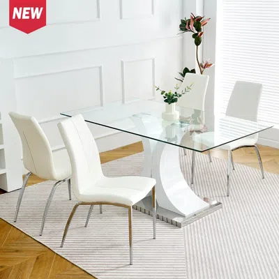 Streamdale Furniture Streamdale Elegant Dining Set With Glass Top And Lacquered Legs Skuw210s00056