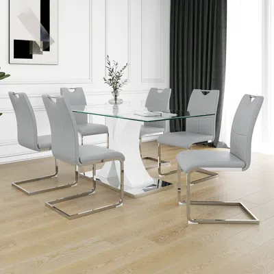 Streamdale Furniture Streamdale Elegant Dining Table Set With Stable Base In Gray