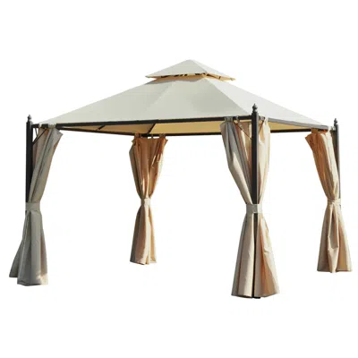 Streamdale Furniture Streamdale Elegant Double Canopy Gazebo With Privacy Curtains And Stylish Motifs
