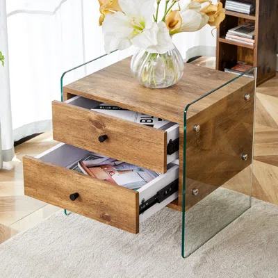 Streamdale Furniture Streamdale Elegant Double-drawer Glass Bedside Table