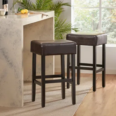 Streamdale Furniture Streamdale Elegant Faux Leather Barstools With Wood Legs (set Of 2)