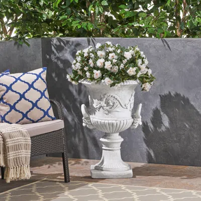 Streamdale Furniture Streamdale Elegant Faux-stone Square Planter With Drainage Hole And Stopper In White