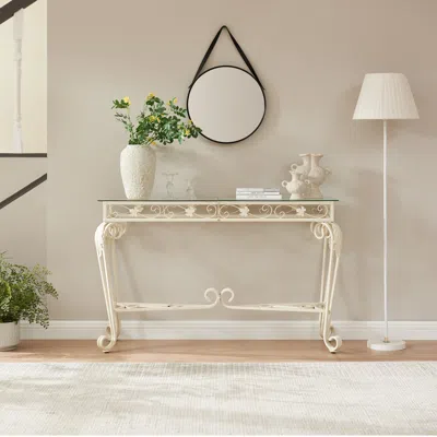 Streamdale Furniture Streamdale Elegant Glass And Metal Entryway Table With Storage