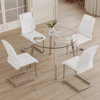 Streamdale Furniture Streamdale Elegant Glass And Pu Leather Table And Chair Set