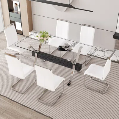 Streamdale Furniture Streamdale Elegant Glass Dining Set With 6 Pu Chairs