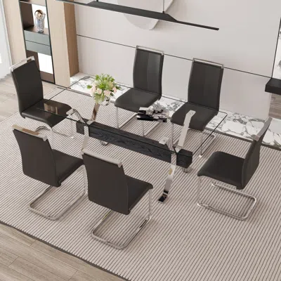 Streamdale Furniture Streamdale Elegant Glass Dining Set With 6 Pu Chairs