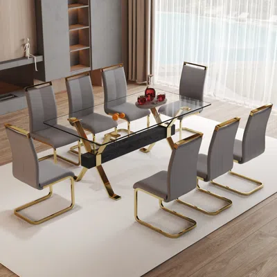 Streamdale Furniture Streamdale Elegant Glass Dining Set With 8 Chairs And Metal Accents