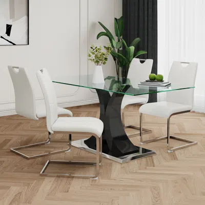Streamdale Furniture Streamdale Elegant Glass Dining Table And Chair Set (5)