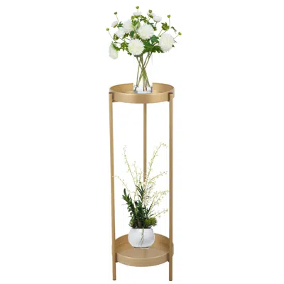 Streamdale Furniture Streamdale Elegant Golden Foldable 2-tier Plant Stand For Indoor Outdoor Use
