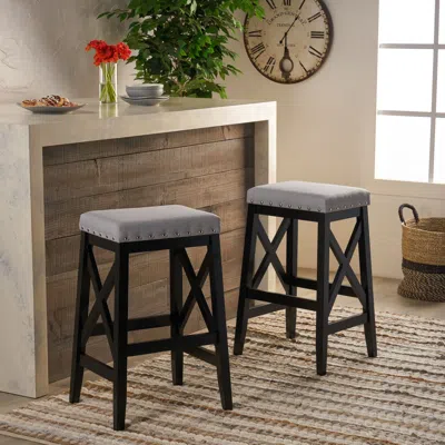 Streamdale Furniture Streamdale Elegant Greely Fabric Barstools With X-frame Design (set Of 2)