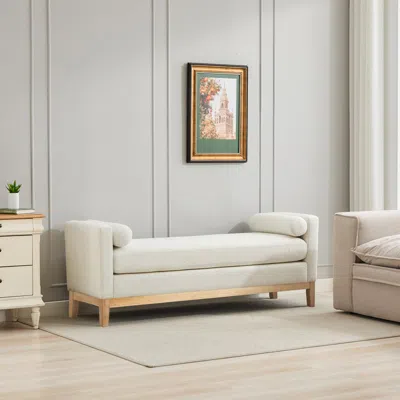 Streamdale Furniture Streamdale Elegant Ivory Boucle Bench/daybed With Wood Legs