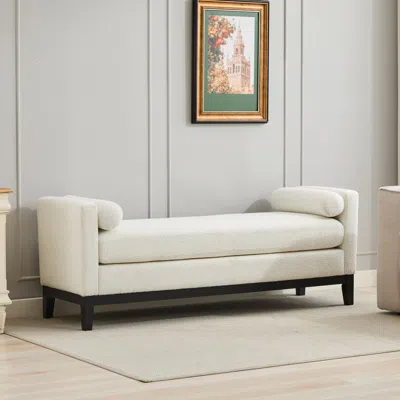 Streamdale Furniture Streamdale Elegant Ivory Boucle Upholstered Bench With Bolsters