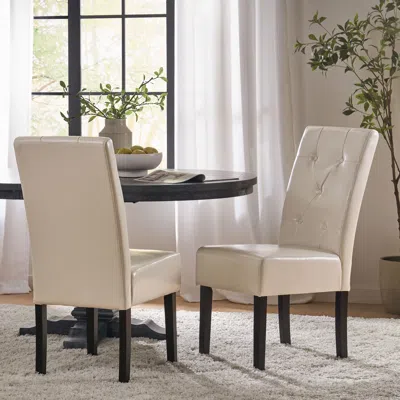 Streamdale Furniture Streamdale Elegant Ivory Leatherette Button-tufted Dining Chair Set Of Two