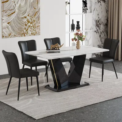 Streamdale Furniture Streamdale Elegant Marble Dining Set 63" Rectangle Table, 4 Chairs