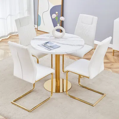 Streamdale Furniture Streamdale Elegant Marble Table (31.5") & 4 Pu Chairs