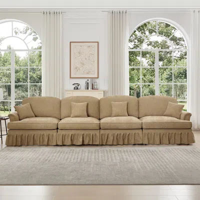 Streamdale Furniture Streamdale Elegant Mid-century 4-seater Chenille Sofa, Flared Arms, Light Coffee In Brown