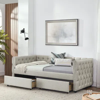 Streamdale Furniture Streamdale Elegant Mid-century Daybed With Trundle And Drawers