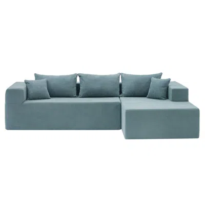 Streamdale Furniture Streamdale Elegant Minimalist Modular Sofa Combo With Pillows In Blue