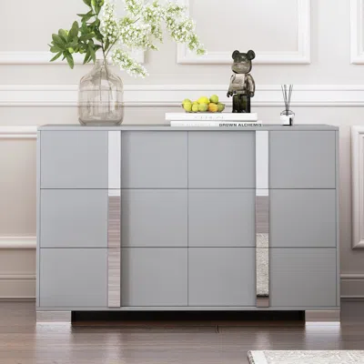 Streamdale Furniture Streamdale Elegant Mirrored Dresser With Metal Handle And 6 Drawers In Gray