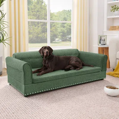 Streamdale Furniture Streamdale Elegant Modern Linen Elevated Pet Sofa For Large Dogs - Olive Green