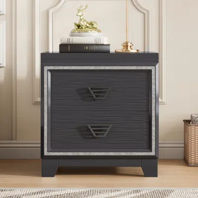 Streamdale Furniture Streamdale Elegant Nightstand With Metal Handle And Sparkling Shiny Decoration