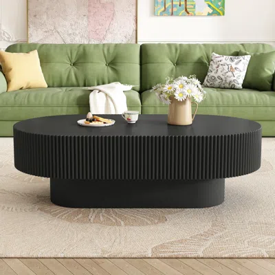 Streamdale Furniture Streamdale Elegant Oval Coffee Table, Modern Cream Drum End Table, Black