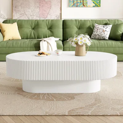 Streamdale Furniture Streamdale Elegant Oval Coffee Table, Modern Cream Drum End Table, White