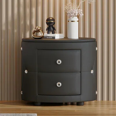 Streamdale Furniture Streamdale Elegant Pu Nightstand With 2 Drawers And Crystal Handle