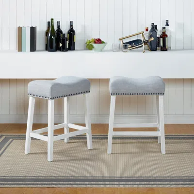 Streamdale Furniture Streamdale Elegant Saddle Seat Barstools With Nailhead Trim