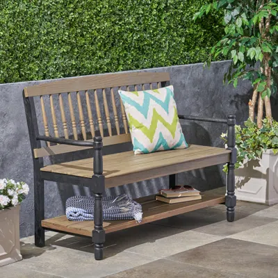 Streamdale Furniture Streamdale Elegant Slatted Bench With Shelf Cozy Charm For Outdoor Living