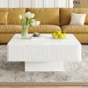 Streamdale Furniture Streamdale Elegant Square Fluted Coffee Table, Modern Drum End Table, Black In White