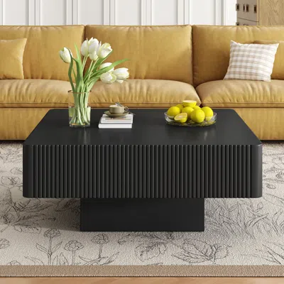 Streamdale Furniture Streamdale Elegant Square Fluted Coffee Table, Modern Drum End Table, Black