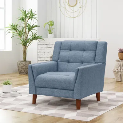 Streamdale Furniture Streamdale Elegant Tufted Chair With Durable Birch Wood Legs In Blue