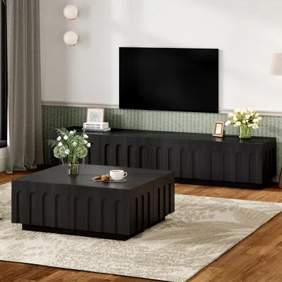 Streamdale Furniture Streamdale Elegant Tv Stand & Coffee Table Set, Arched Media Console, Black