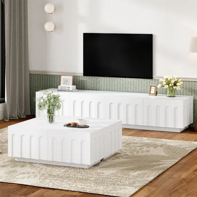 Streamdale Furniture Streamdale Elegant Tv Stand & Coffee Table Set, Arched Media Console, White