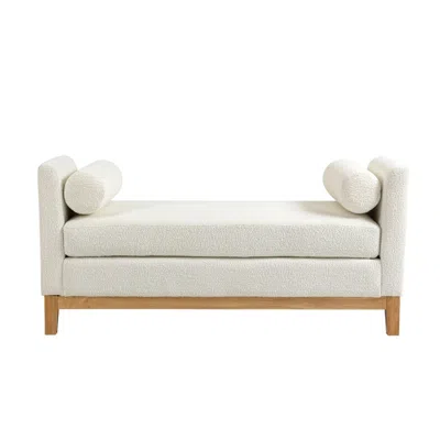 Streamdale Furniture Streamdale Elegant Upholstered Bench With Wood Legs & 2 Bolster Pillows, Ivory In White