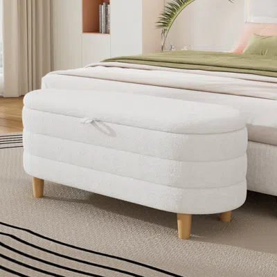 Streamdale Furniture Streamdale Elegant Upholstered Sherpa Fabric Storage Ottoman With Wood Legs