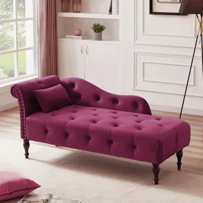 Streamdale Furniture Streamdale Elegant Velvet Chaise Lounge With Tufted Buttons And Nailhead Trim
