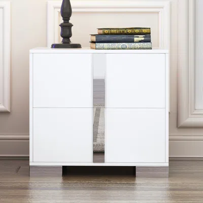 Streamdale Furniture Streamdale Elegant White Mirrored Nightstand With 2 Drawers