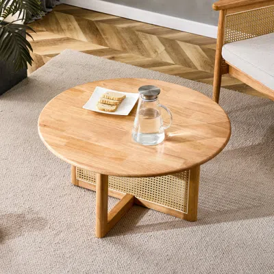 Streamdale Furniture Streamdale Elegant Wooden Coffee Table With Faux Rattan Accents In Brown