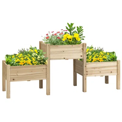 Streamdale Furniture Streamdale Elevated 2-tiered Fir Wood Garden Bed With Drainage Holes (72.5" L X 17.75" W X 31.5" H)