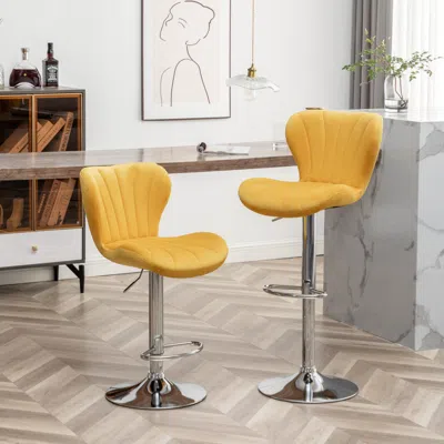 Streamdale Furniture Streamdale Ellston Upholstered Adjustable Swivel Barstools In Yellow, Set Of 2