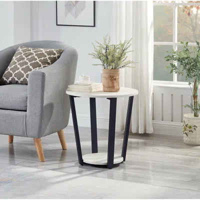 Streamdale Furniture Streamdale Elysian Contemporary Round End Table With Shelf, Off-white
