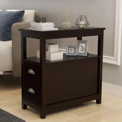 Streamdale Furniture Streamdale End Table Narrow Nightstand With Two Drawers And Open Shelf-brown
