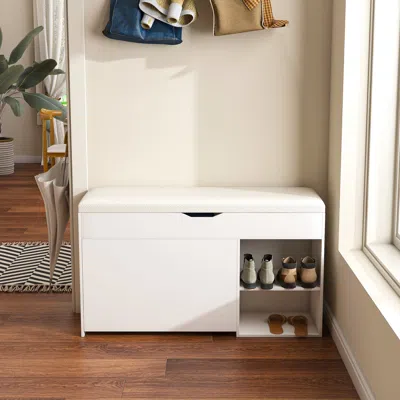 Streamdale Furniture Streamdale Entryway Bench Shoe Storage, Flip-up Drawers, Hidden Cabinet, White