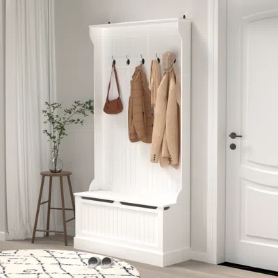 Streamdale Furniture Streamdale Entryway Bench With Coat Rack, Shoe Storage, & Hooks - White