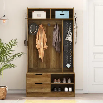 Streamdale Furniture Streamdale Entryway Hall Tree Bench With Hooks (brown)