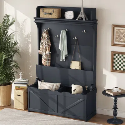 Streamdale Furniture Streamdale Entryway Hall Tree With Bench, Hooks, And Shelf, Dark Blue